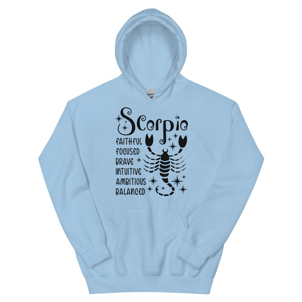 Scorpio Zodiac Positive Traits Hoodie - Light Blue Color - https://ascensionemporium.net